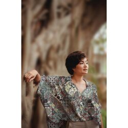 Viscose Digital ETHNIC PATCH - donkergrijs