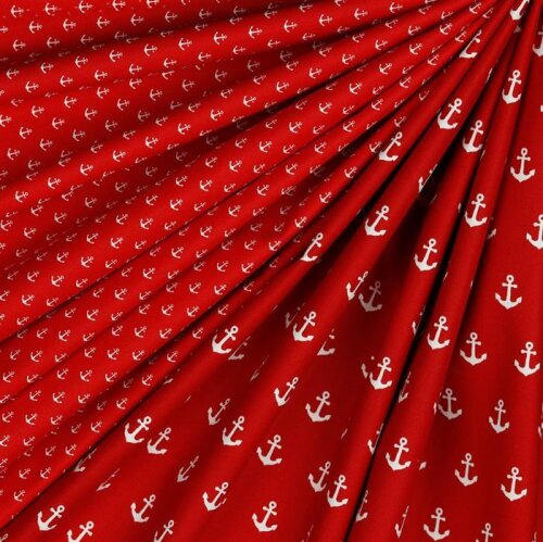Cotton Popeline Anchor - rouge