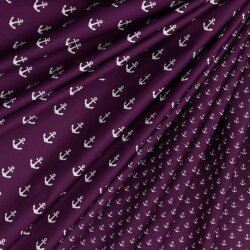 Popeline de coton petites ancres - violet