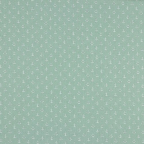 Popeline coton petites ancres - menthe