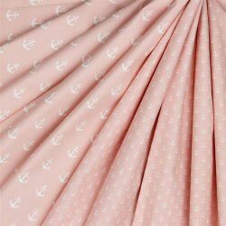 Popeline di cotone con piccole ancore - rosa scuro