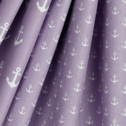 Popeline de coton petites ancres - violet clair