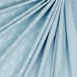 Popeline coton petites ancres - bleu clair