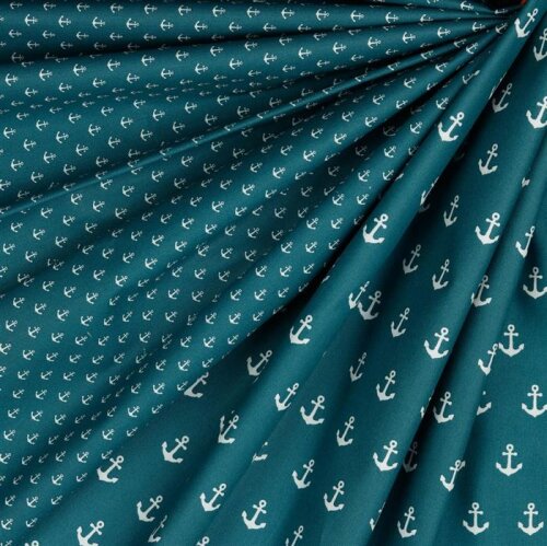 Cotton poplin small anchors - dark petrol