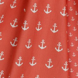 Cotton poplin small anchor - coral