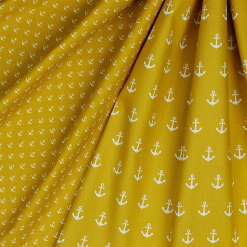 Cotton poplin small anchors - ochre