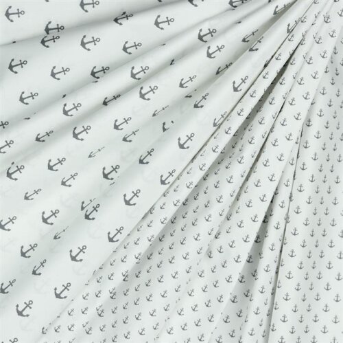 Cotton poplin small anchor - white/GREY