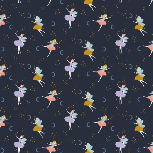 Organic cotton poplin MAGICAL NIGHT - dark blue