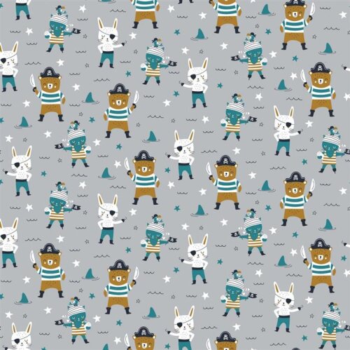 Cotton poplin animal pirates - light grey