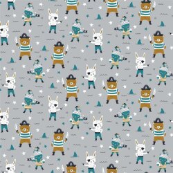 Cotton poplin animal pirates - light grey