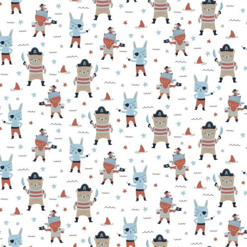 Cotton poplin animal pirates - white