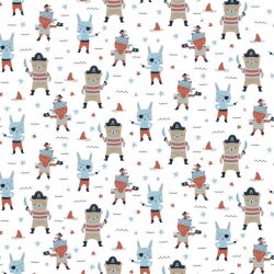 Cotton poplin animal pirates - white