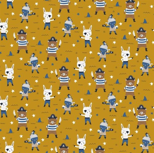 Cotton poplin animal pirates - ochre