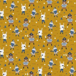 Cotton poplin animal pirates - ochre