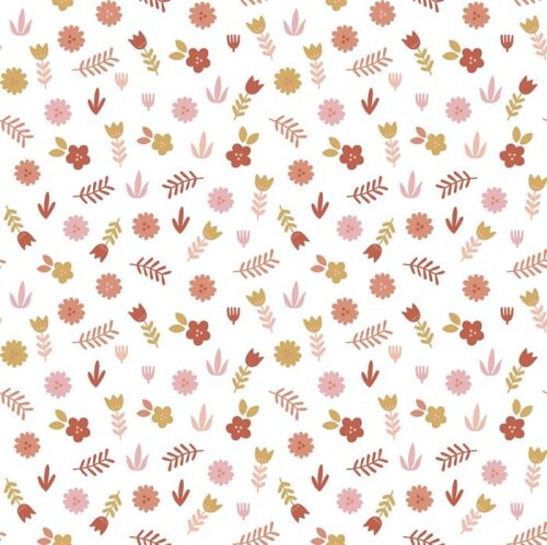 Cotton poplin colourful flowers - white