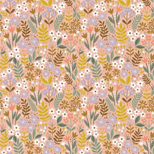 Cotton poplin brushed flowers - peach