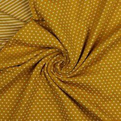 Cotton jersey double-sided stripes and dots - ochre