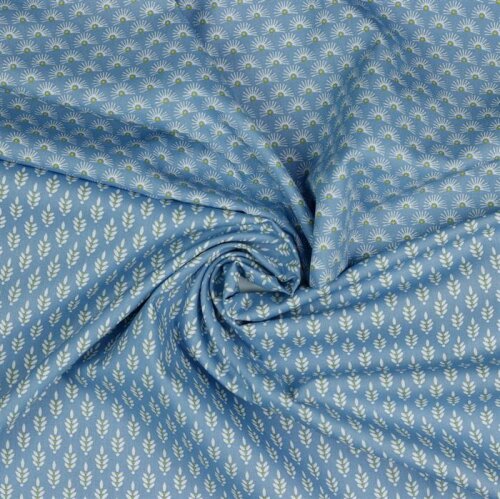 Cotton poplin FANTASY flowers - baby blue