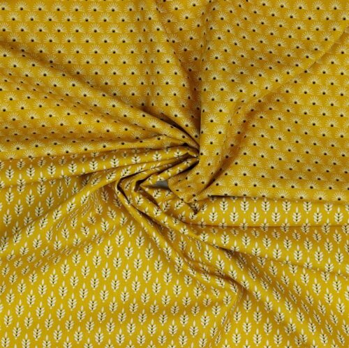 Cotton poplin FANTASY flowers - honey yellow