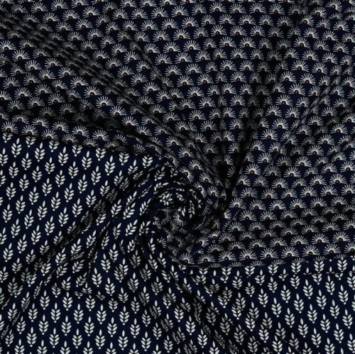 Cotton poplin FANTASY flowers - dark blue