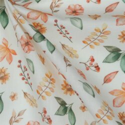 Cotton poplin digital autumn flowers - white