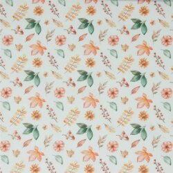 Cotton poplin digital autumn flowers - white