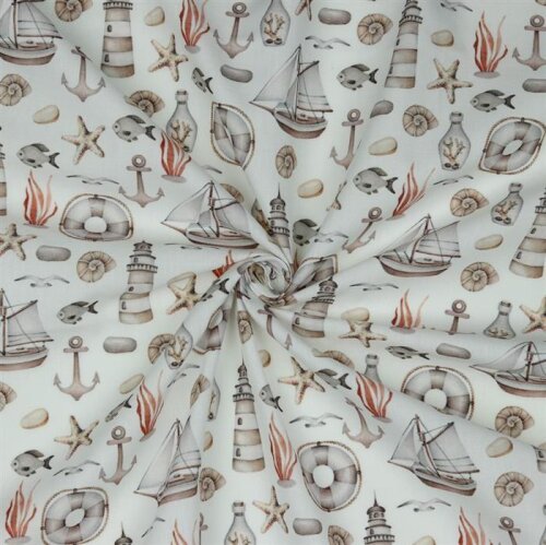 Digital Maritime cotton poplin - white