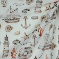 Digital Maritime cotton poplin - white