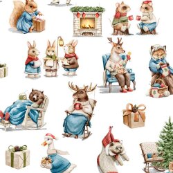 Canvas Digital XMAS Animals - white