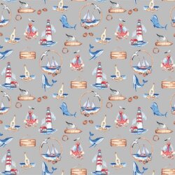 Cotton poplin digital message in a bottle - light grey