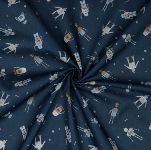 Cotton poplin digital robot - dark blue