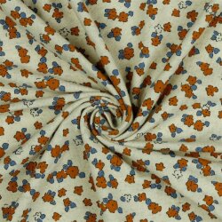 Linen jersey small flowers - natural/DARK APRICOT/BLUE