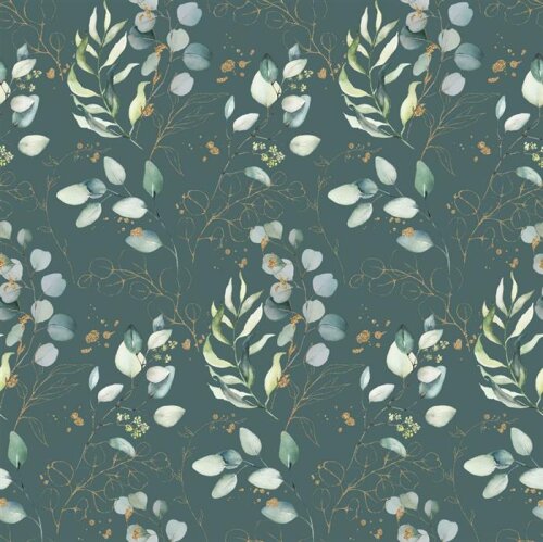 Cotton poplin digital eucalyptus leaves - old green