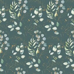 Cotton poplin digital eucalyptus leaves - old green