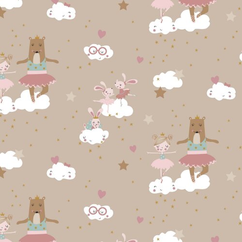 Cotton poplin organic cute BALLERINA animals - sand