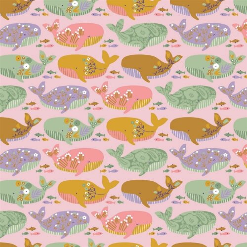 Baumwollpopeline Organic bunte Wale - hellrosa