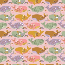 Popeline di cotone organico BEAUTIFUL WHALE - rosa chiaro