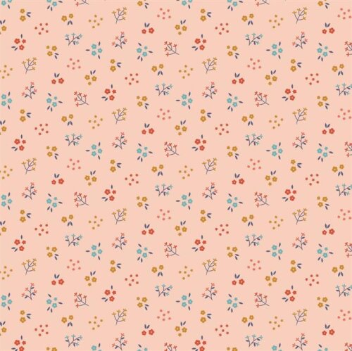 Cotton poplin organic small flowers - light salmon