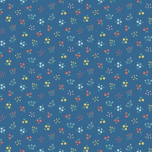 Cotton poplin organic small flowers - cobalt blue