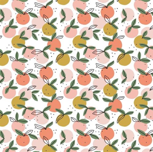 Cotton poplin organic PEACHY fruits - white