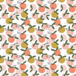 Cotton poplin organic PEACHY fruits - white