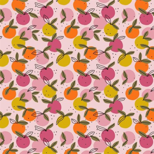 Cotton poplin organic PEACHY fruits - light pink