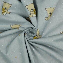 Bavlněný popelín Organic dreaming teddy - světle šedý