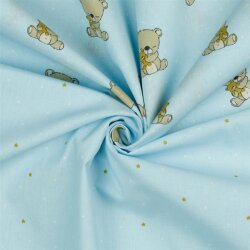 Cotton poplin Organic dreaming teddy - light blue