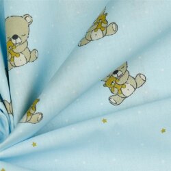 Katoen popeline Organic dreaming teddy - lichtblauw
