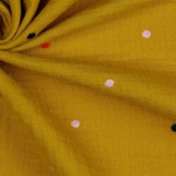Muslin embroidered dots - ochre