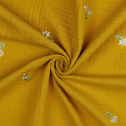 Muslin embroidered flowers - ochre