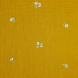 Muslin embroidered flowers - ochre