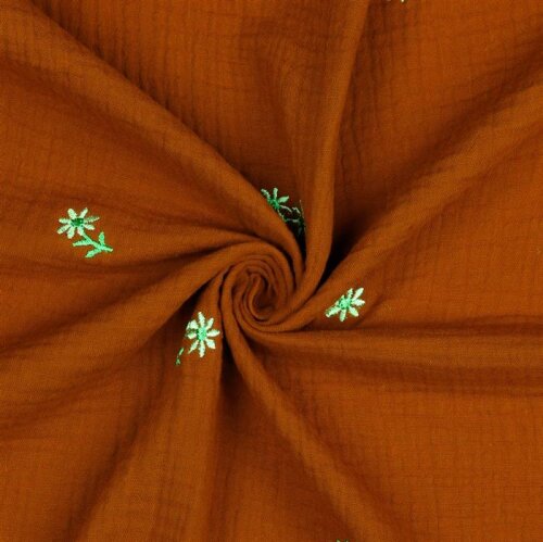 Muslin Embroidered Flowers - Light Rust