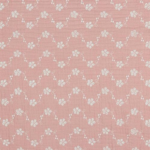 Muslin WHITE Embroidered - dusky pink